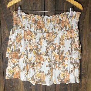 Wallflower Floral Mini Skirt in Cream and Brown